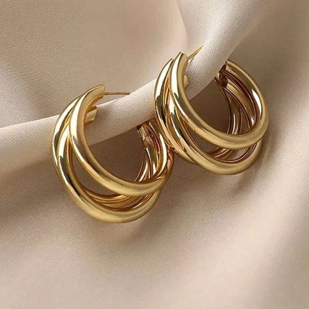 Gold triple hoop earrings